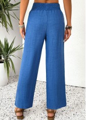 Blue bottoms,Plain Color bottoms,Blue Straight Leg Elastic Waist High Waisted Pants