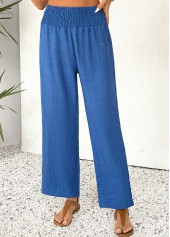 Blue bottoms,Plain Color bottoms,Blue Straight Leg Elastic Waist High Waisted Pants