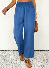 Blue bottoms,Plain Color bottoms,Blue Straight Leg Elastic Waist High Waisted Pants