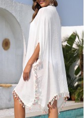 White swimwear,Plain Color swimwear,White Patchwork V Neck Cover Up