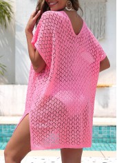 Pink swimwear,Plain Color swimwear,Pink V Neck Split Cover Up
