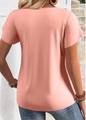 Pink tops,Plain Color tops,ROTITA Pink V Neck Short Sleeve Tunic Blouse