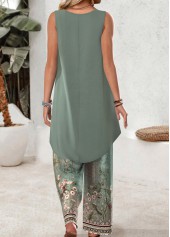 Sage Green jumpsuits&rompers,Tribal jumpsuits&rompers,ROTITA Tribal Print Sage Green Long Sleeveless Top and Pants