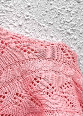 Pink tops,Plain Color tops,Pink Half Sleeve Tunic Light Cardigan