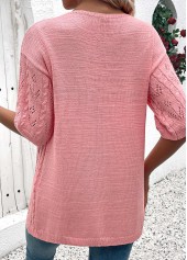 Pink tops,Plain Color tops,Pink Half Sleeve Tunic Light Cardigan