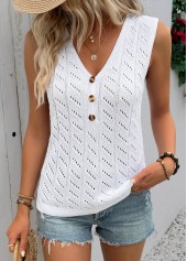 White tops,Plain Color tops,White V Neck Sleeveless Tank Top