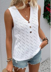 White tops,Plain Color tops,White V Neck Sleeveless Tank Top