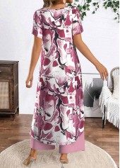 Dusty Purple jumpsuits&rompers,Floral jumpsuits&rompers,Plants jumpsuits&rompers,ROTITA Two Piece Floral Print Dusty Purple Round Neck Top