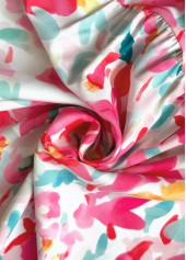 Hot Pink tops,Floral tops,Plants tops,ROTITA Floral Print Hot Pink Round Neck Short Sleeve Blouse