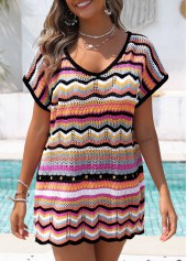 Multi Color Hollow Out Striped Cover Up