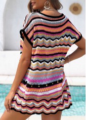 Multi Color swimwear,Striped swimwear,Geometric swimwear,Multi Color Hollow Out Striped Cover Up