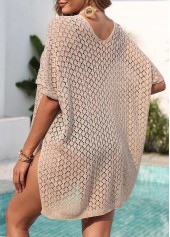 Light Coffee swimwear,Plain Color swimwear,Light Coffee Half Sleeve Split Cover Up