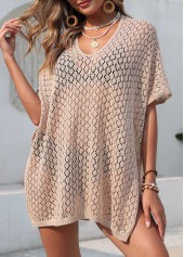 Light Coffee swimwear,Plain Color swimwear,Light Coffee Half Sleeve Split Cover Up