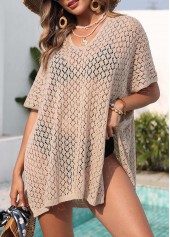 Cache-maillot fendu à manches courtes couleur café clair