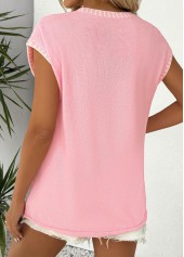 Pink tops,Plain Color tops,Pink V Neck Short Sleeve T Shirt