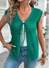 cardigan tunique vert sans manches à col en V