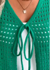 Green tops,Plain Color tops,Green V Neck Sleeveless Tunic Cardigan