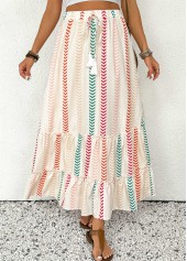 Beige bottoms,Geometric bottoms,Geometric Print Beige Maxi Elastic Waist A Line Skirt