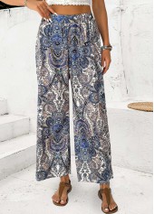 pantalon droit à imprimé tribal multicolore et taille élastique