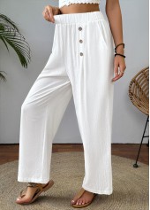 White bottoms,Plain Color bottoms,White Straight Leg Elastic Waist High Waisted Pants