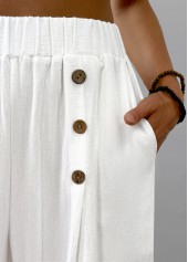 White bottoms,Plain Color bottoms,White Straight Leg Elastic Waist High Waisted Pants