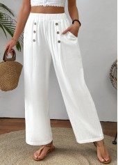 White bottoms,Plain Color bottoms,White Straight Leg Elastic Waist High Waisted Pants