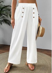 White bottoms,Plain Color bottoms,White Straight Leg Elastic Waist High Waisted Pants