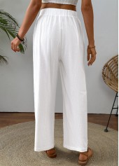 White bottoms,Plain Color bottoms,White Straight Leg Elastic Waist High Waisted Pants