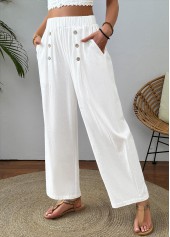 White bottoms,Plain Color bottoms,White Straight Leg Elastic Waist High Waisted Pants