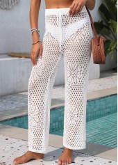 White swimwear,Plain Color swimwear,White Hollow Cover Up Beach Pants