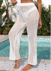 White swimwear,Plain Color swimwear,White Hollow Cover Up Beach Pants
