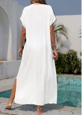 White swimwear,Contrast Color swimwear,White Split Short Sleeve Cover Up
