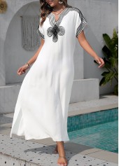 White swimwear,Contrast Color swimwear,White Split Short Sleeve Cover Up