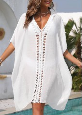 White V Neck Half Sleeve Cover Up