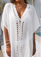 White swimwear,Plain Color swimwear,White V Neck Half Sleeve Cover Up