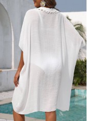 White swimwear,Plain Color swimwear,White V Neck Half Sleeve Cover Up