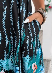 Blue dresses,Floral dresses,Plants dresses,Everyday dresses,Casual dresses,ROTITA Floral Print Blue A Line Round Neck Sleeveless Dress