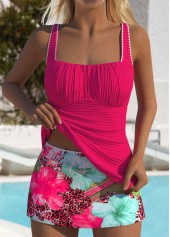 Rotita-Tankini-Set mit kontrastierender Bindung und Blumenmuster in Pink