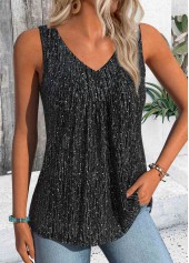 Black tops,Plain Color tops,ROTITA Black V Neck Sleeveless Tank Top