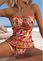 Orange swimwear,Leopard swimwear,Animal Print swimwear,ROTITA Orange Leopard Mid Waisted Tankini Set