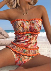 Orange swimwear,Leopard swimwear,Animal Print swimwear,ROTITA Orange Leopard Mid Waisted Tankini Set