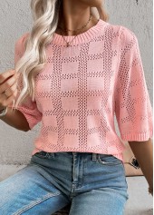 Light Pink tops,Plain Color tops,Light Pink Round Neck Half Sleeve T Shirt