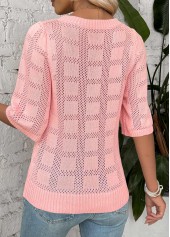 Light Pink tops,Plain Color tops,Light Pink Round Neck Half Sleeve T Shirt