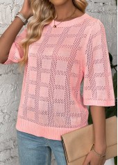 Light Pink tops,Plain Color tops,Light Pink Round Neck Half Sleeve T Shirt