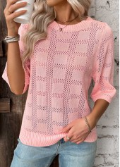 Light Pink tops,Plain Color tops,Light Pink Round Neck Half Sleeve T Shirt