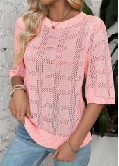 Light Pink tops,Plain Color tops,Light Pink Round Neck Half Sleeve T Shirt