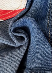 Denim Blue bottoms,Flag bottoms,American Flag Denim Blue Straight Leg Button Fly Shorts