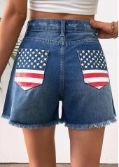 Denim Blue bottoms,Flag bottoms,American Flag Denim Blue Straight Leg Button Fly Shorts