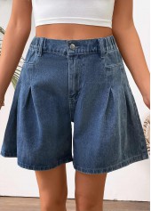 Jeansblaue Shorts mit weitem Bein und hoher Taille und Knopfleiste