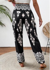 Black bottoms,Tribal bottoms,Tribal Print Black Jogger Elastic Waist High Waisted Pants